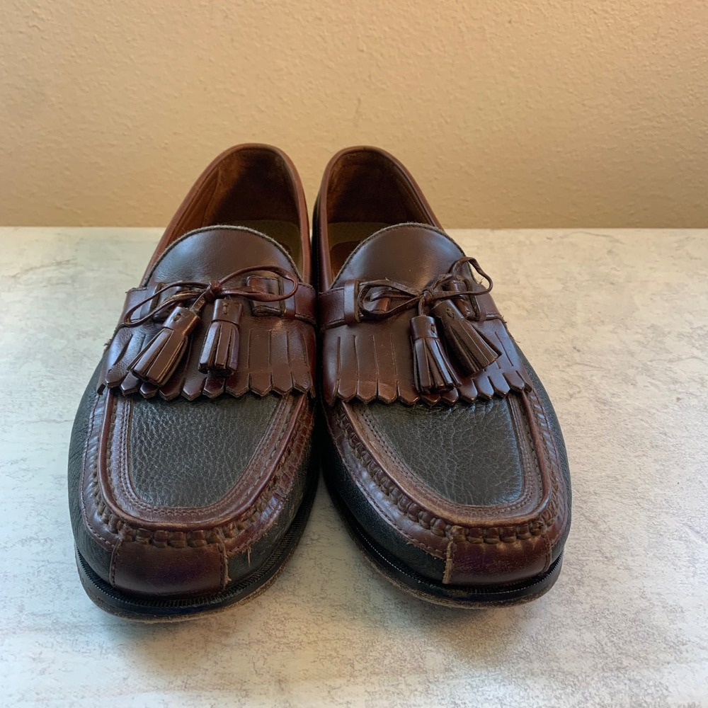 Johnston & Murphy Mens 10.5 M Kiltie Tassel Loafers Brown Black Handcrafted USA - Picture 4 of 15